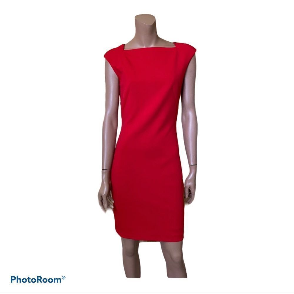 Esley classic red shift sheath midi dress S